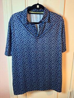 Men's Navy Palm-Print Polo Shirt